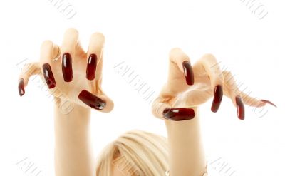 aggressive girl hands with long acrylic nails
