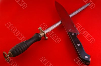 Chef`s knife &amp; butcher`s steel