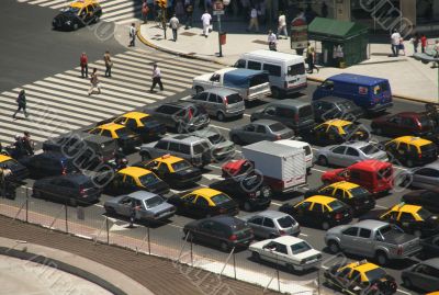 Rush hour traffic, taxis, aerial view