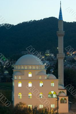 A mosque at dusk