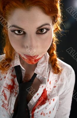 schoolgirl with blood all over