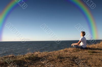 meditation with rainbow