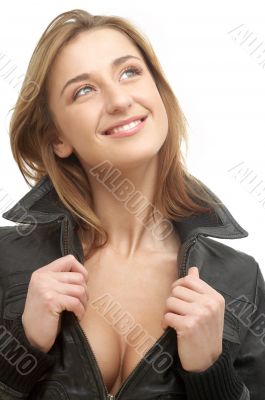 lovely girl in black leather jacket lovely girl in black leather jacket
