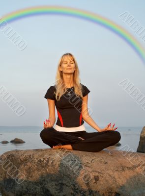 meditation at the seashore under rainbow meditation at the seashore under rainbow