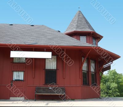 Victorian Train Station with Blank Sign