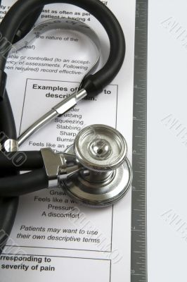 Medical forms with a stethoscope