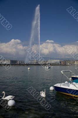 Geneva harbour with Jet D`eau