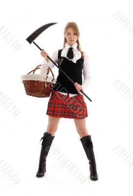 angry schoolgirl with black scythe