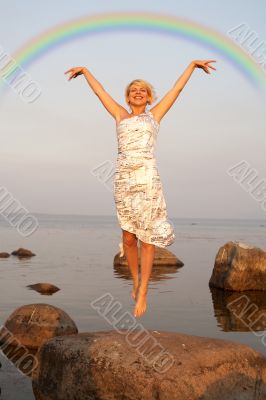 flight under rainbow