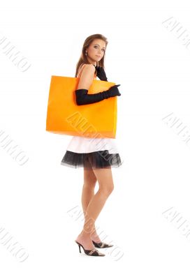 elegant lady with orange shopping bag
