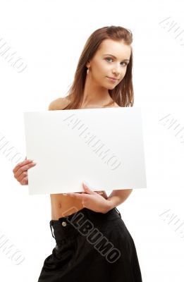 lovely girl holding blank sign board