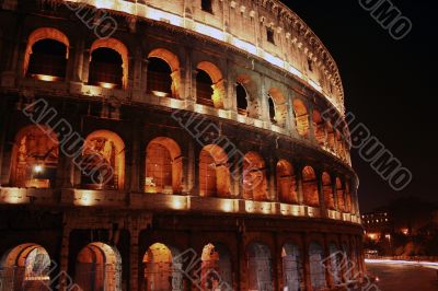Side profile of Colisseum at night