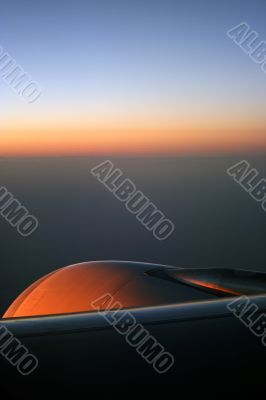 Sunrise over the aeroplane engine