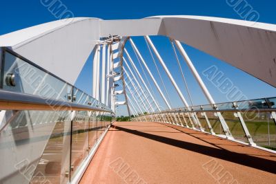 White bridge against a clear blue sky