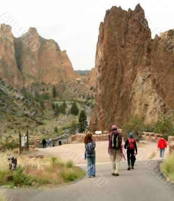 Family going rock climbing