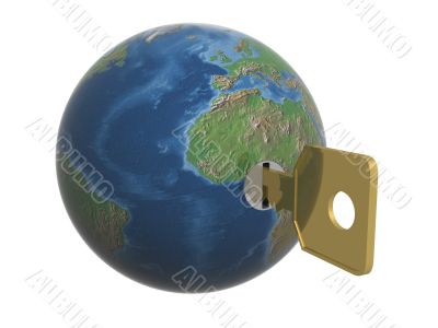 Key from the world. 3D object.