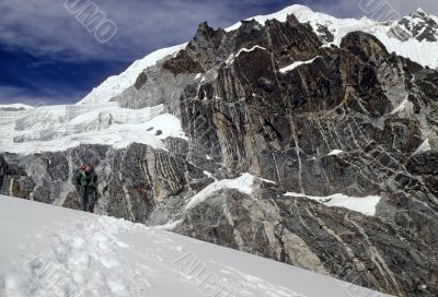 Climber approaching the pass