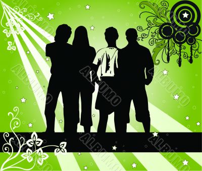 4 silhouettes young people - vector