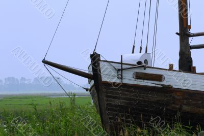 Ship in the morning fog