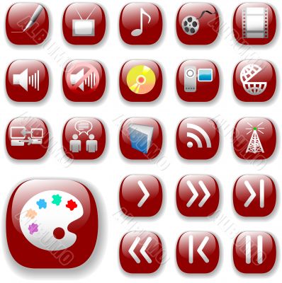 Ruby Red Icons, Digital Media Art Set