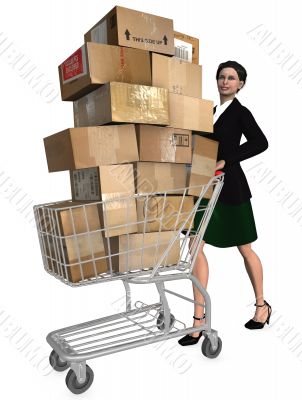 Shopper Shopping Cart Shipping Cartons