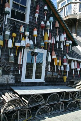 Lobster floats, on side of house