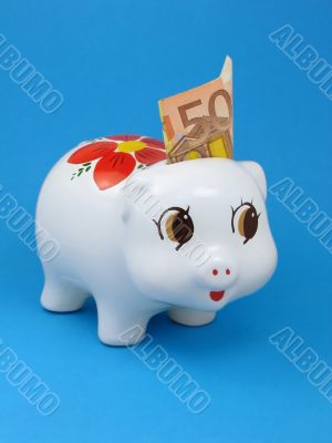 Piggy bank with euro note