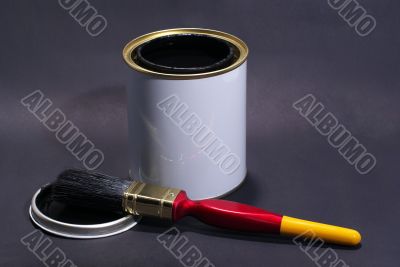 Blank White Paint Tin With Paintbrush and Lid