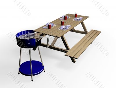 Barbecue with bench