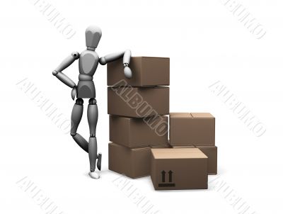 Man leaning on boxes
