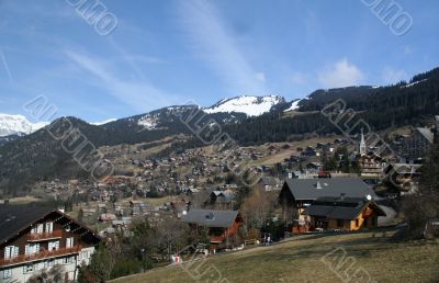 Alpine village and valley