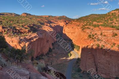 Road at the bottom of a canyon. Road at the bottom of a canyon.