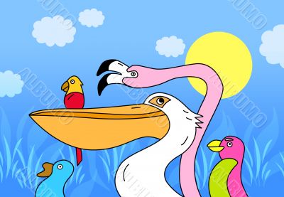 Five colored birds illustration