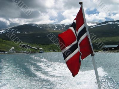 Norwegian flag on a stern of a boat