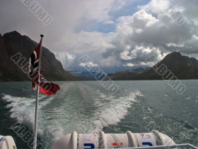 Norwegian flag on a stern of a boat