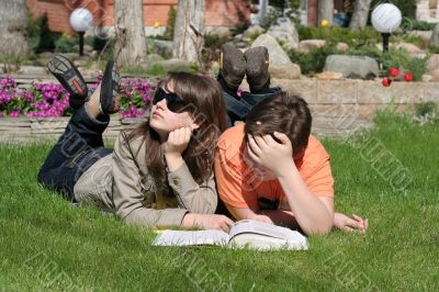 children on the grass