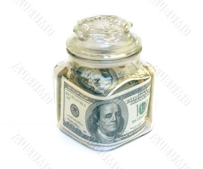 Jar with 100 USD Bank Notes