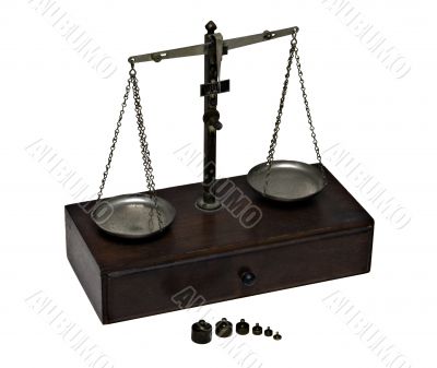 Antique Brass Jeweler`s Scale with Weights