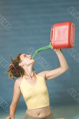 woman drinks of jerry can