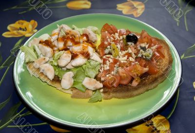 Bruschetta tomatoes  and chicken