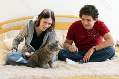 Couple with a kitten