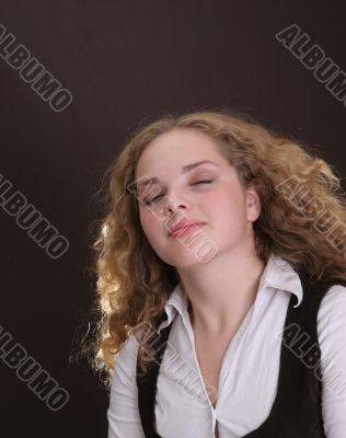 happy girl with curly hair