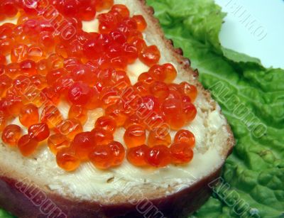 Sandwich with salmon caviar