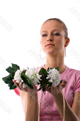 female portrait with white flowers