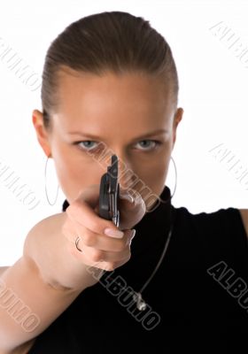 serious girl with phone