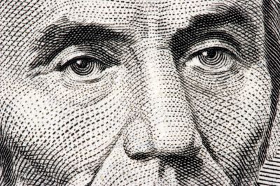Abraham Lincoln close up from 5 dollar bill Abraham Lincoln close up from 5 dollar bill