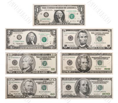 7 US bank notes including the rare 2 Dollar Bill