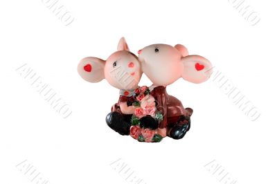 Valentine`s mice on white