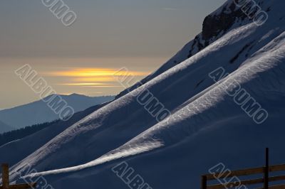 sunset, mountains and sea