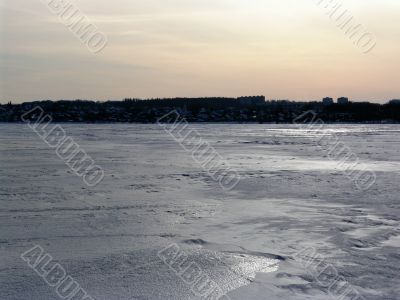 Sunset. Winter river